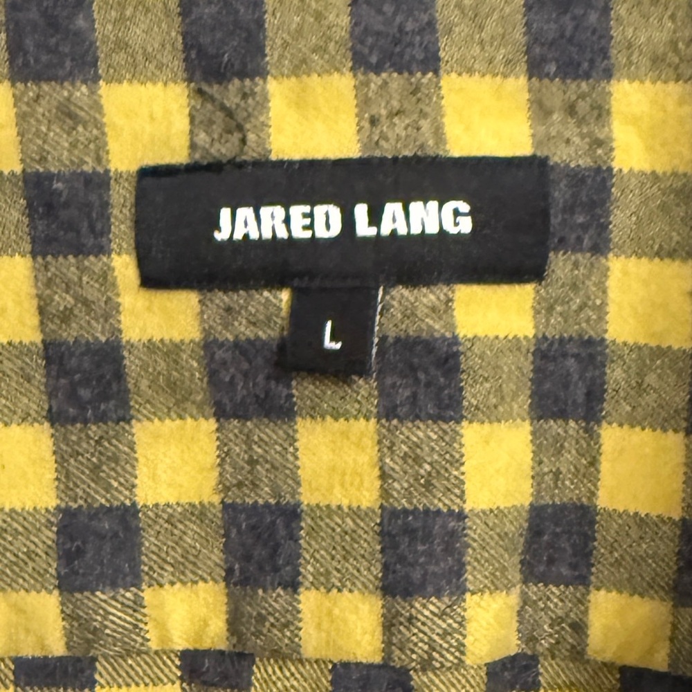 JARED LANG Men’s Yellow & Navy Blue Checkered Long Sleeve Button Down Shirt - Picture 3 of 4